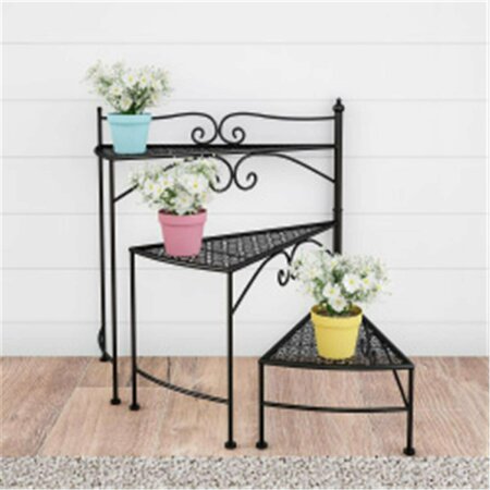 PROPATION Plant Stand 3-Tier Folding Spiral Stairs Wrought Iron Metal Display w/Staggered Shelves, Black PR2030644